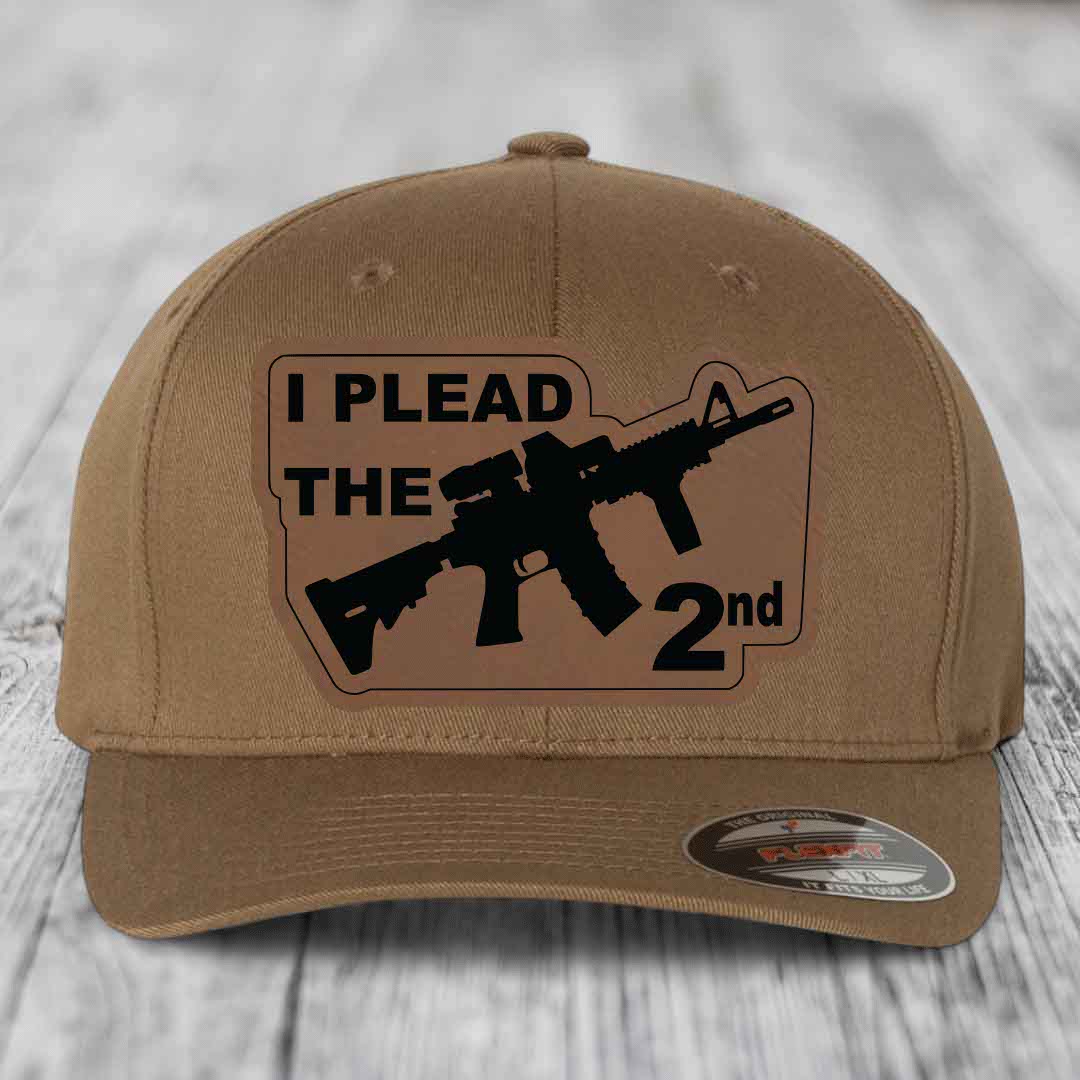 I Plead the 2nd - Leather Patch Hat - Dark Brown to Black Patch - Flexfit 6277 Fitted Hat