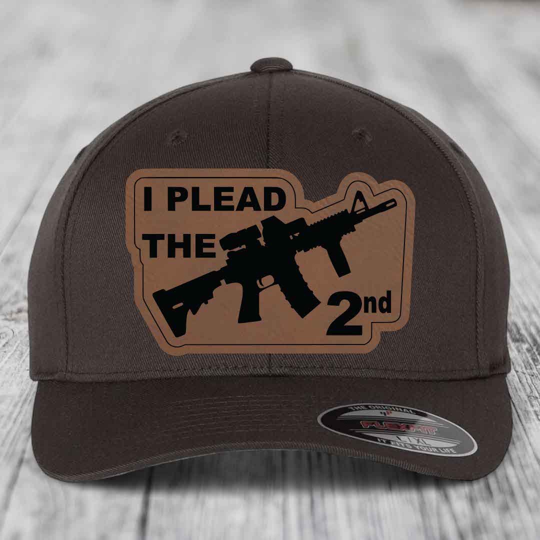 I Plead the 2nd - Leather Patch Hat - Dark Brown to Black Patch - Flexfit 6277 Fitted Hat