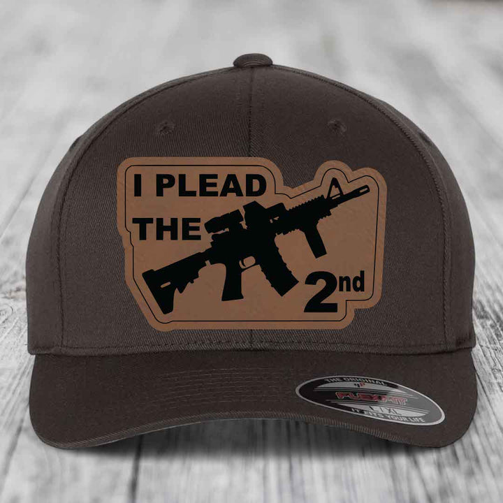 I Plead the 2nd - Leather Patch Hat - Dark Brown to Black Patch - Flexfit 6277 Fitted Hat