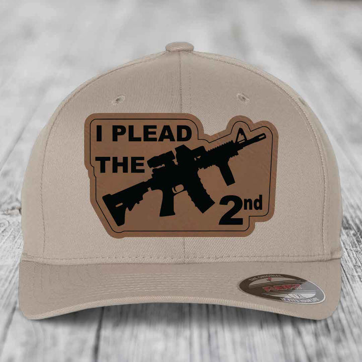 I Plead the 2nd - Leather Patch Hat - Dark Brown to Black Patch - Flexfit 6277 Fitted Hat