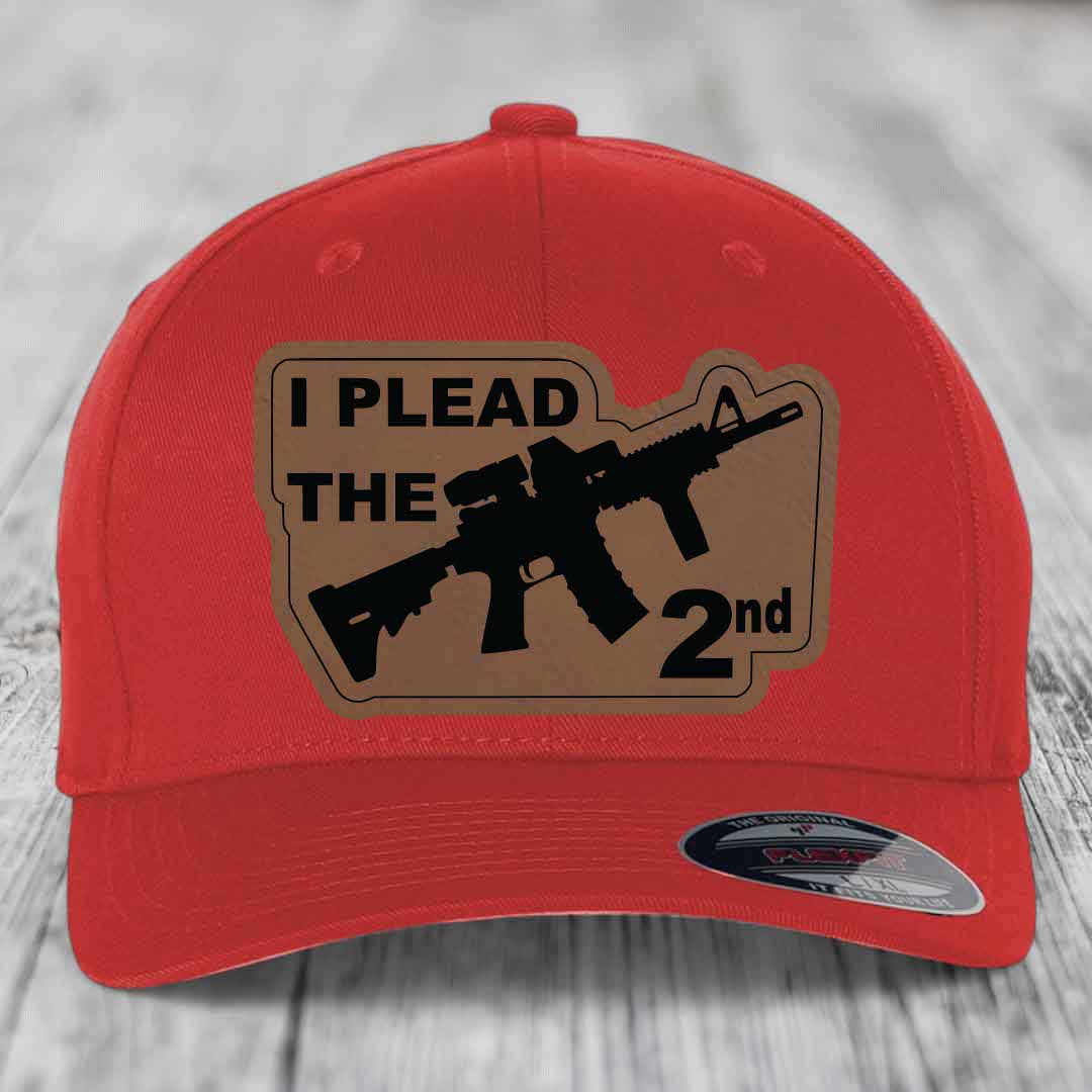 I Plead the 2nd - Leather Patch Hat - Dark Brown to Black Patch - Flexfit 6277 Fitted Hat