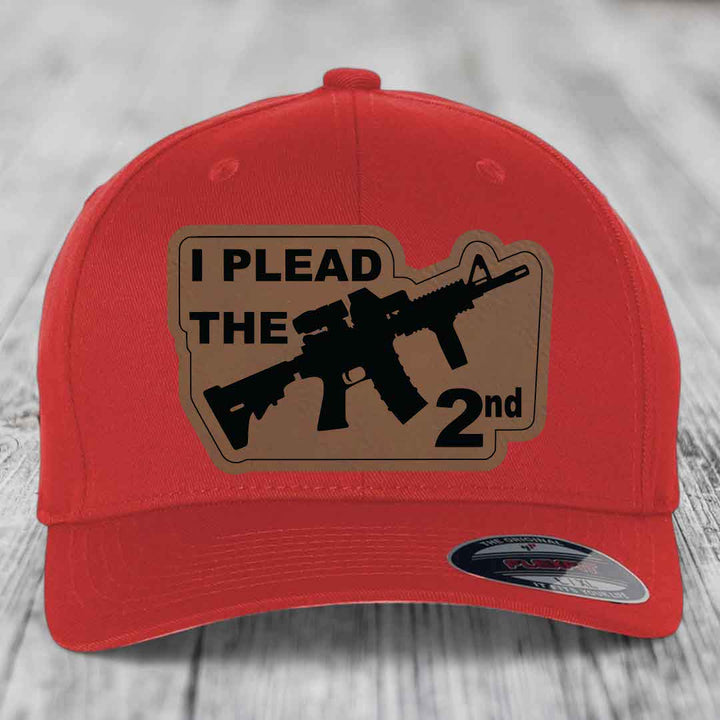 I Plead the 2nd - Leather Patch Hat - Dark Brown to Black Patch - Flexfit 6277 Fitted Hat
