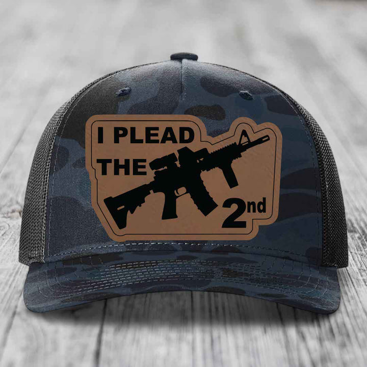 I Plead the 2nd - Leather Patch Hat - Dark Brown to Black Patch - Richardson 112PFP Snapback Trucker Hat