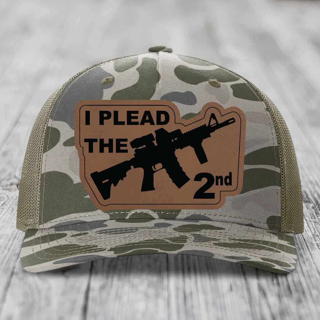 I Plead the 2nd - Leather Patch Hat - Dark Brown to Black Patch - Richardson 112PFP Snapback Trucker Hat