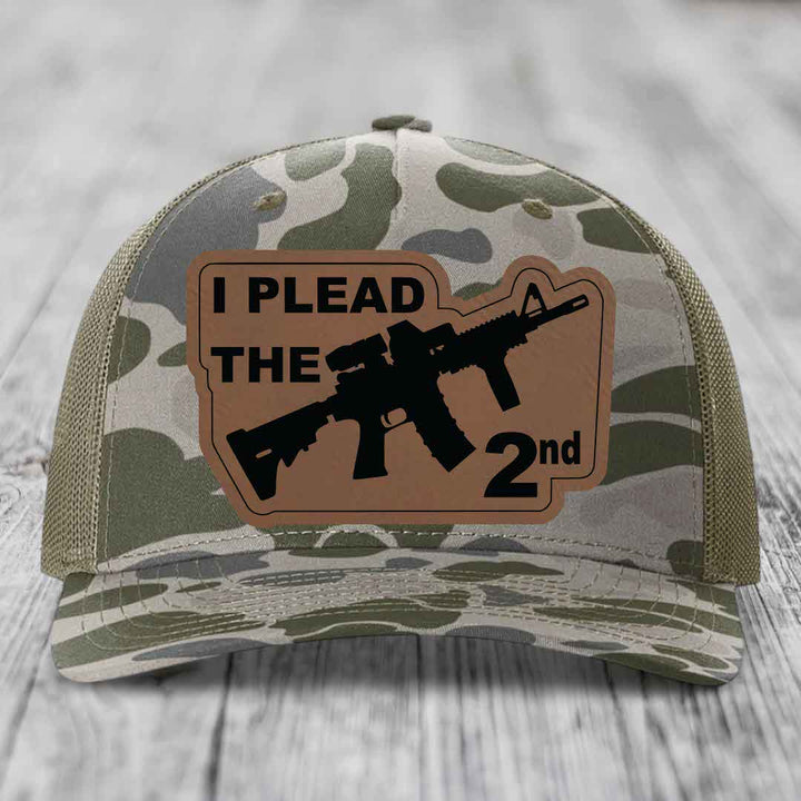 I Plead the 2nd - Leather Patch Hat - Dark Brown to Black Patch - Richardson 112PFP Snapback Trucker Hat