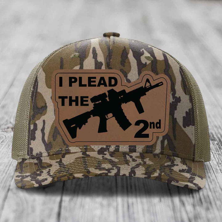 I Plead the 2nd - Leather Patch Hat - Dark Brown to Black Patch - Richardson 112PFP Snapback Trucker Hat