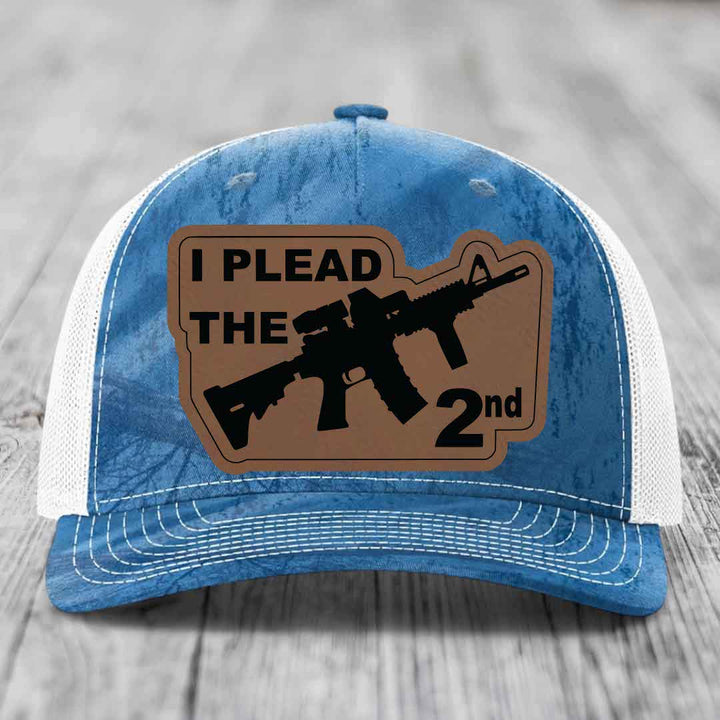 I Plead the 2nd - Leather Patch Hat - Dark Brown to Black Patch - Richardson 112PFP Snapback Trucker Hat