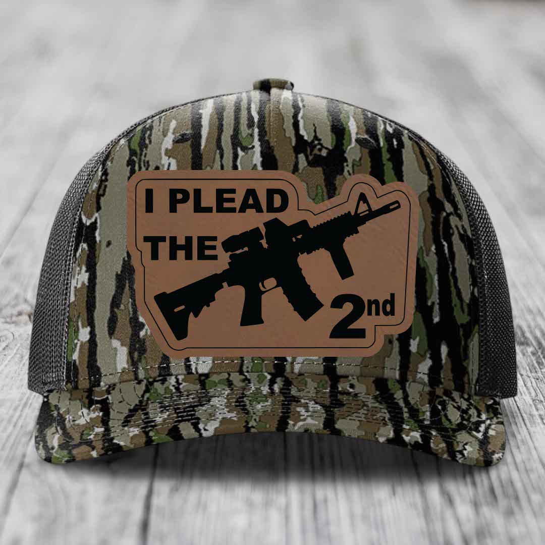 I Plead the 2nd - Leather Patch Hat - Dark Brown to Black Patch - Richardson 112PFP Snapback Trucker Hat