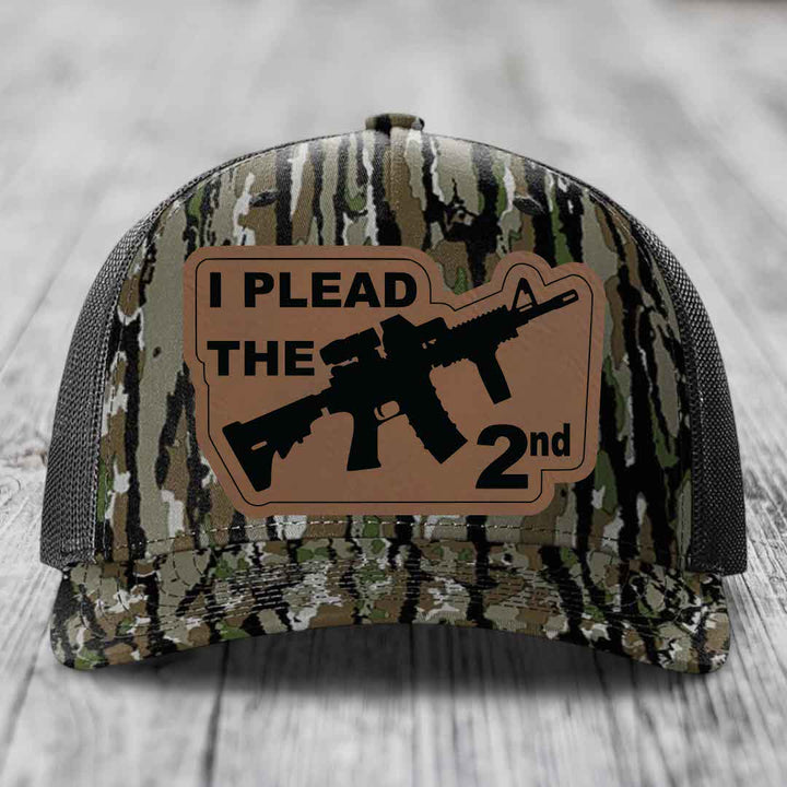 I Plead the 2nd - Leather Patch Hat - Dark Brown to Black Patch - Richardson 112PFP Snapback Trucker Hat