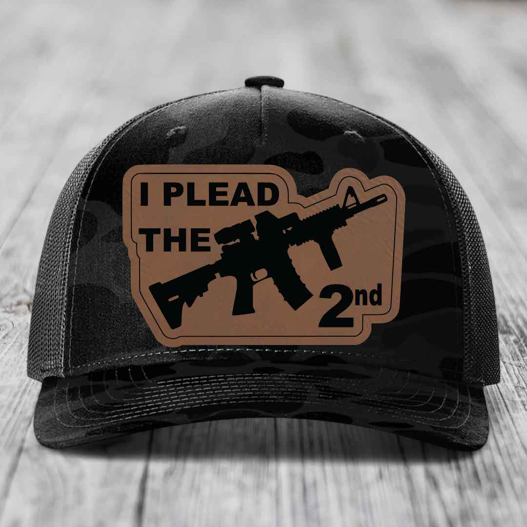 I Plead the 2nd - Leather Patch Hat - Dark Brown to Black Patch - Richardson 112PFP Snapback Trucker Hat