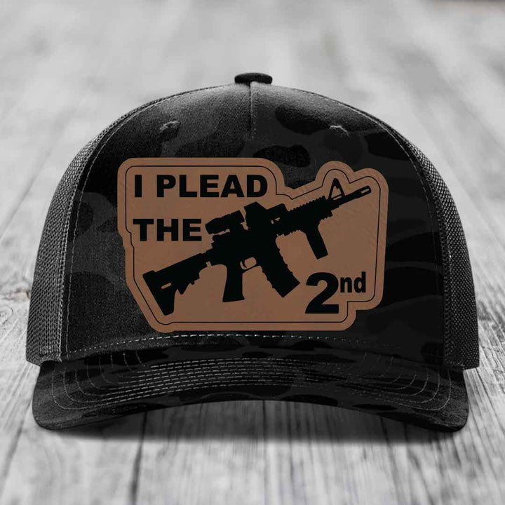 I Plead the 2nd - Leather Patch Hat - Dark Brown to Black Patch - Richardson 112PFP Snapback Trucker Hat