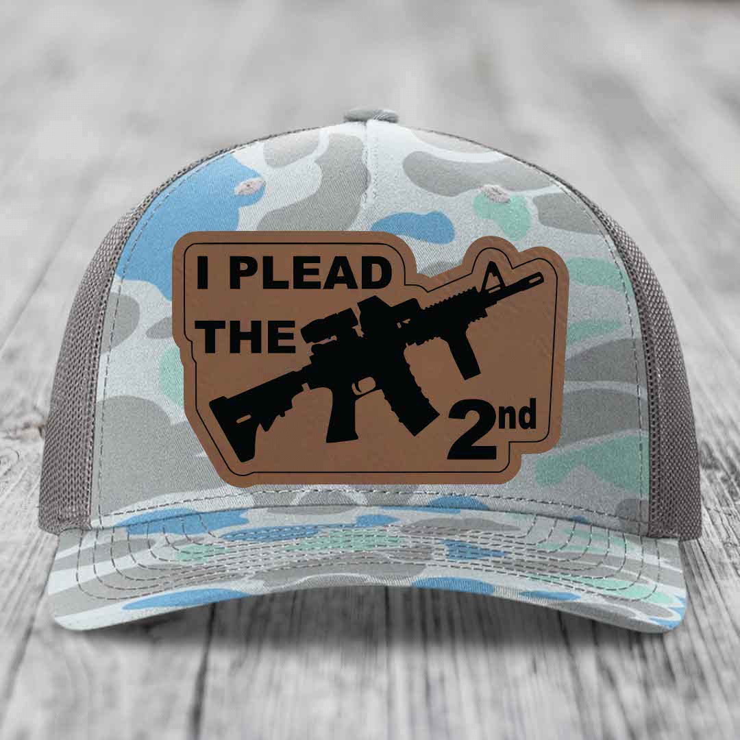 I Plead the 2nd - Leather Patch Hat - Dark Brown to Black Patch - Richardson 112PFP Snapback Trucker Hat