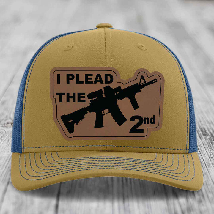 I Plead the 2nd - Leather Patch Hat - Dark Brown to Black Patch - Richardson 112 Snapback Trucker Hat