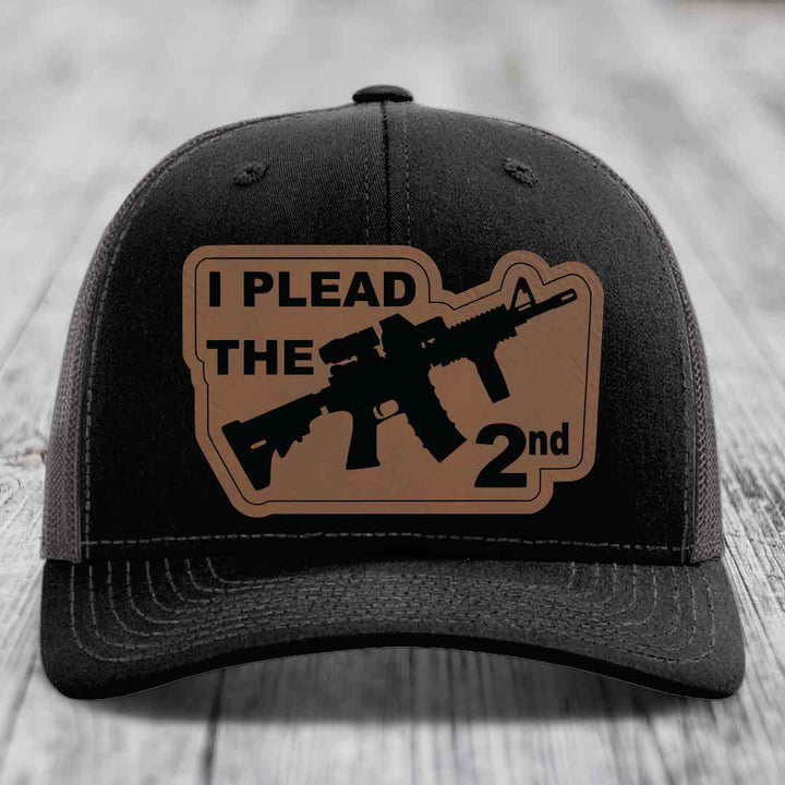 I Plead the 2nd - Leather Patch Hat - Dark Brown to Black Patch - Richardson 112 Snapback Trucker Hat