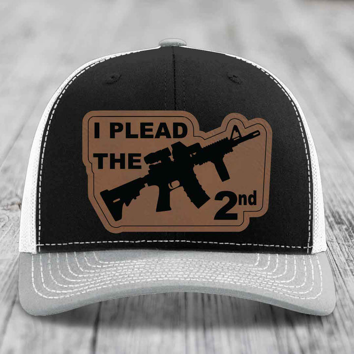 I Plead the 2nd - Leather Patch Hat - Dark Brown to Black Patch - Richardson 112 Snapback Trucker Hat