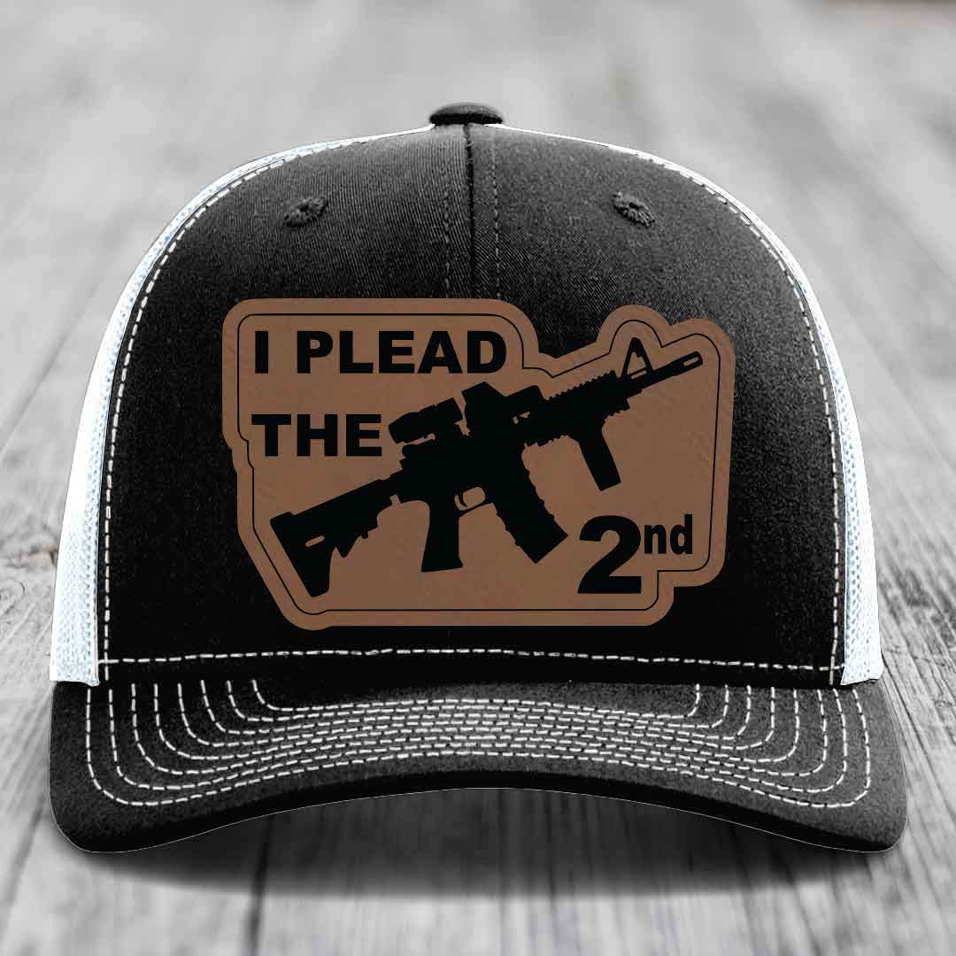I Plead the 2nd - Leather Patch Hat - Dark Brown to Black Patch - Richardson 112 Snapback Trucker Hat