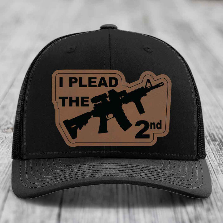 I Plead the 2nd - Leather Patch Hat - Dark Brown to Black Patch - Richardson 112 Snapback Trucker Hat