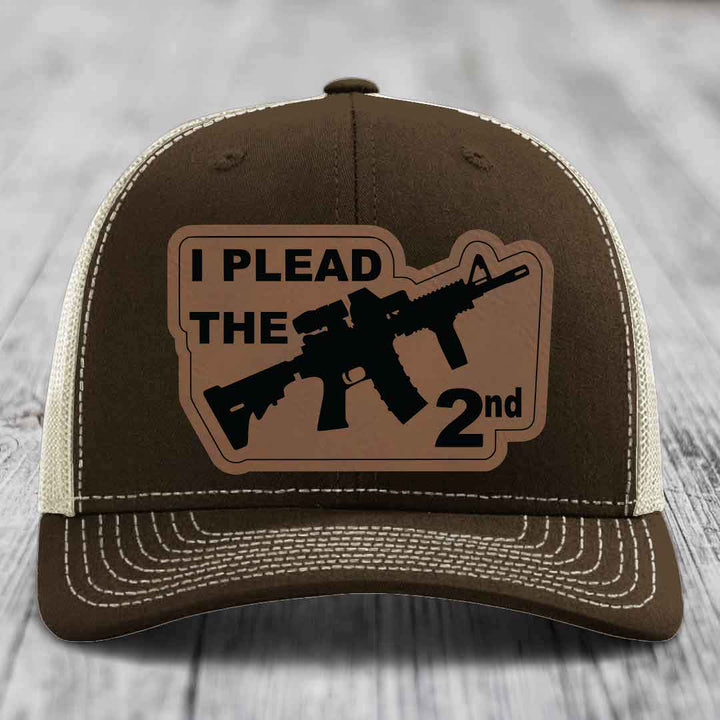 I Plead the 2nd - Leather Patch Hat - Dark Brown to Black Patch - Richardson 112 Snapback Trucker Hat
