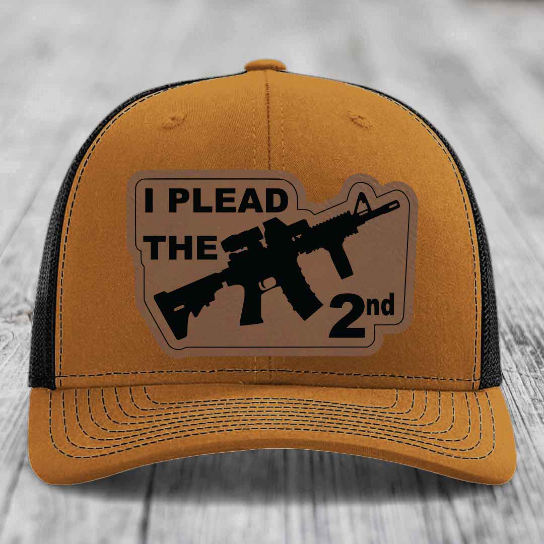 I Plead the 2nd - Leather Patch Hat - Dark Brown to Black Patch - Richardson 112 Snapback Trucker Hat