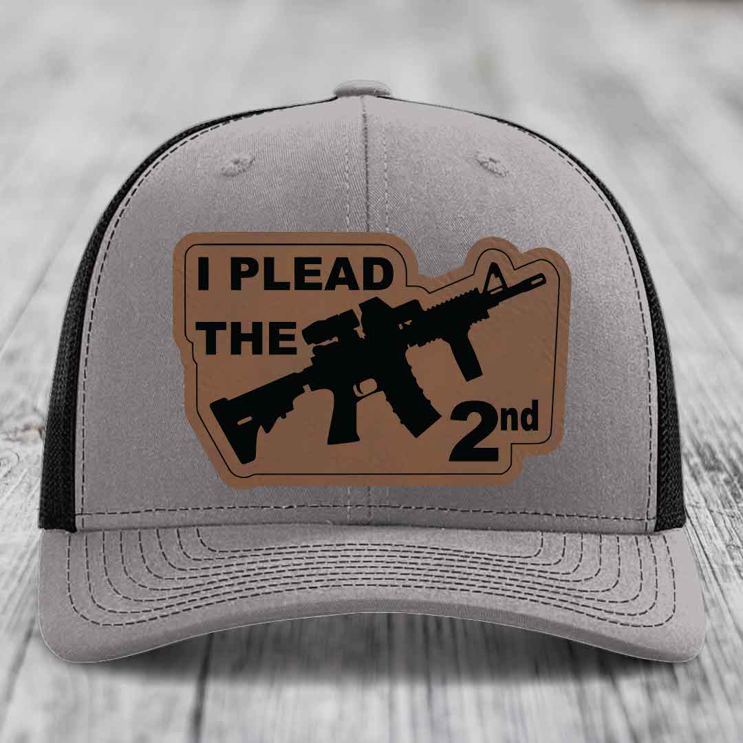 I Plead the 2nd - Leather Patch Hat - Dark Brown to Black Patch - Richardson 112 Snapback Trucker Hat