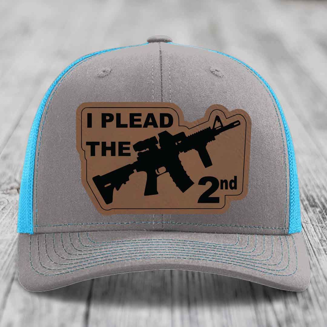 I Plead the 2nd - Leather Patch Hat - Dark Brown to Black Patch - Richardson 112 Snapback Trucker Hat