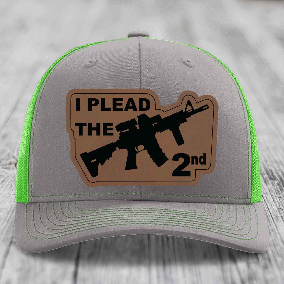 I Plead the 2nd - Leather Patch Hat - Dark Brown to Black Patch - Richardson 112 Snapback Trucker Hat