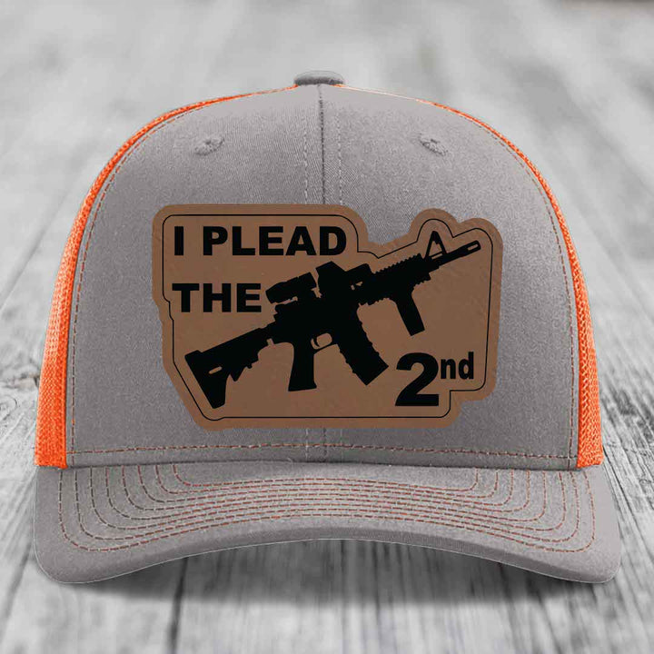 I Plead the 2nd - Leather Patch Hat - Dark Brown to Black Patch - Richardson 112 Snapback Trucker Hat