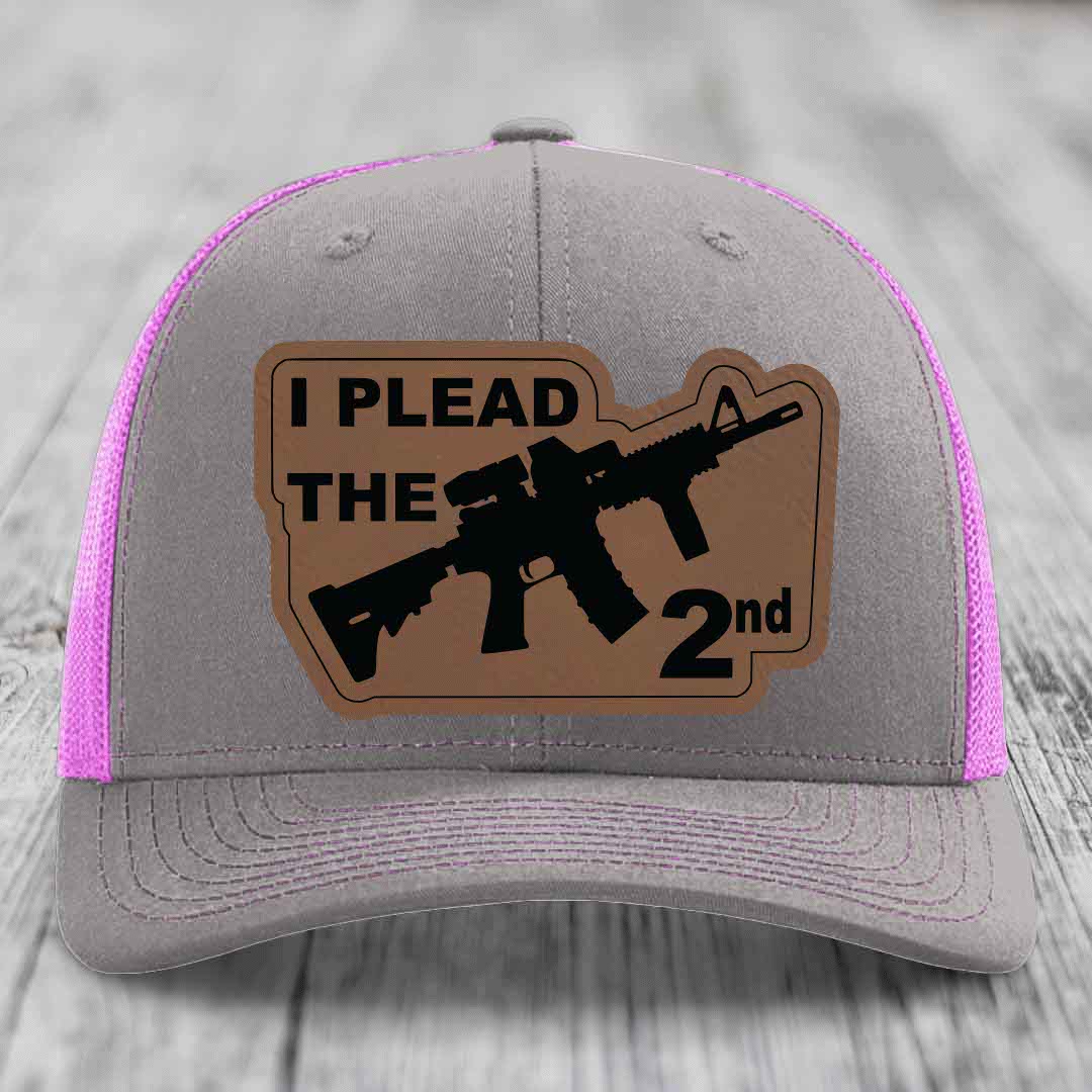 I Plead the 2nd - Leather Patch Hat - Dark Brown to Black Patch - Richardson 112 Snapback Trucker Hat