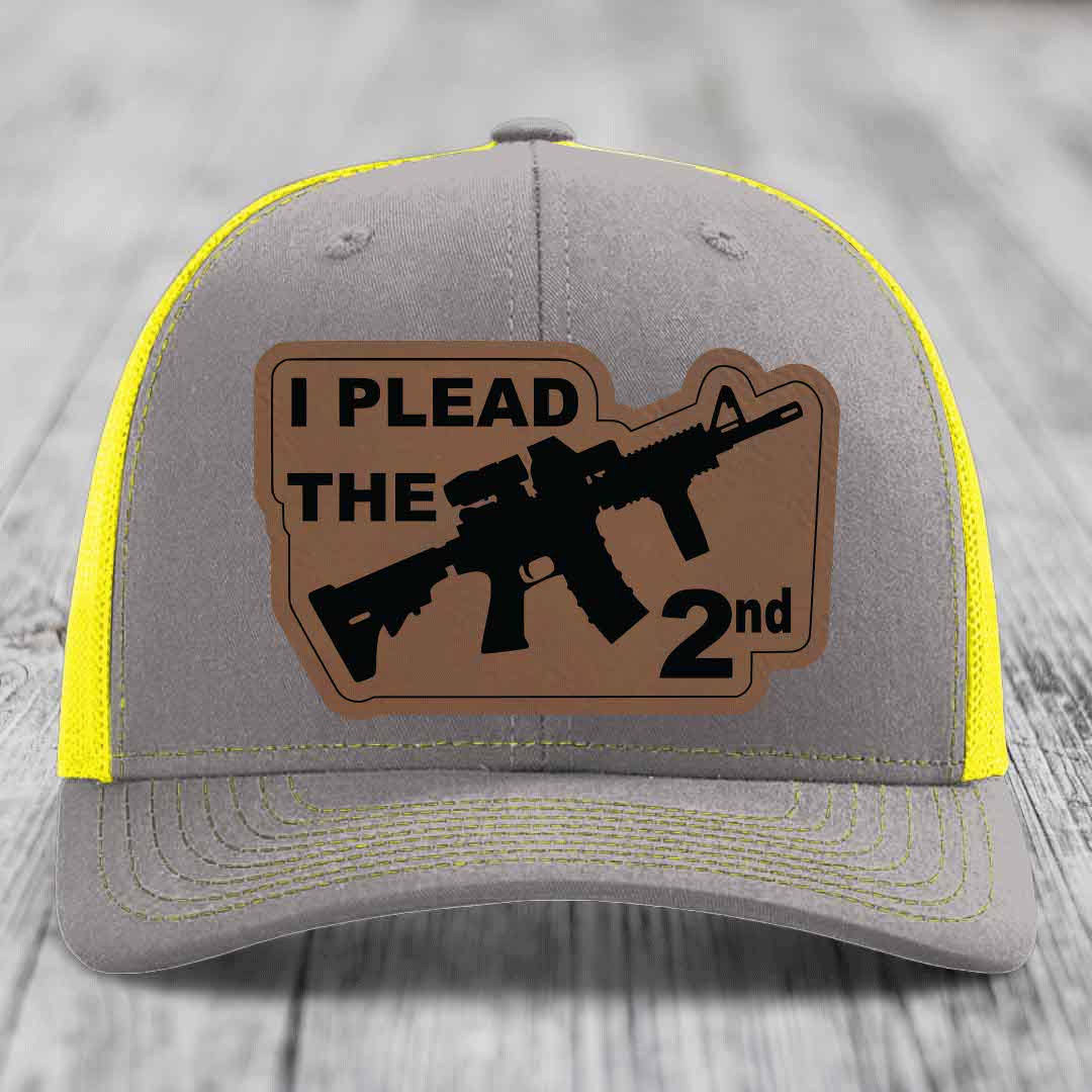 I Plead the 2nd - Leather Patch Hat - Dark Brown to Black Patch - Richardson 112 Snapback Trucker Hat