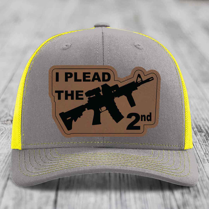 I Plead the 2nd - Leather Patch Hat - Dark Brown to Black Patch - Richardson 112 Snapback Trucker Hat