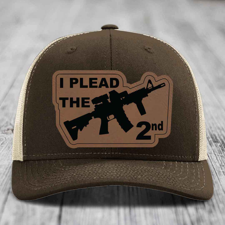 I Plead the 2nd - Leather Patch Hat - Dark Brown to Black Patch - Richardson 112 Snapback Trucker Hat