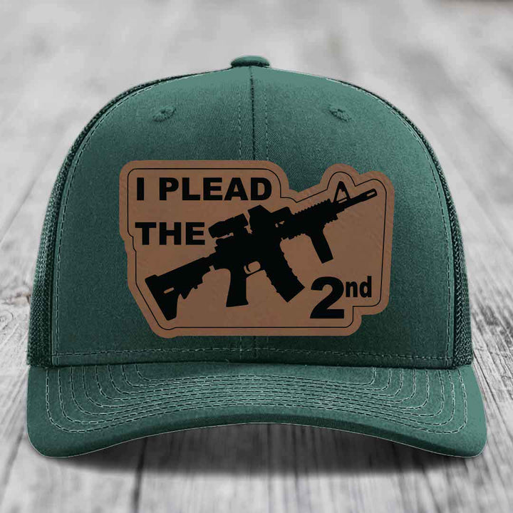 I Plead the 2nd - Leather Patch Hat - Dark Brown to Black Patch - Richardson 112 Snapback Trucker Hat