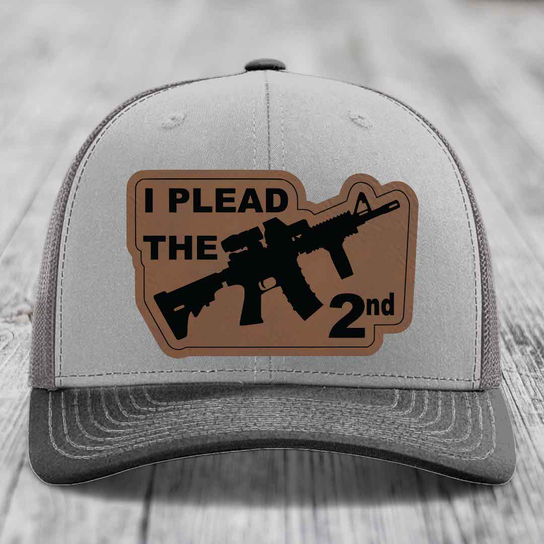 I Plead the 2nd - Leather Patch Hat - Dark Brown to Black Patch - Richardson 112 Snapback Trucker Hat