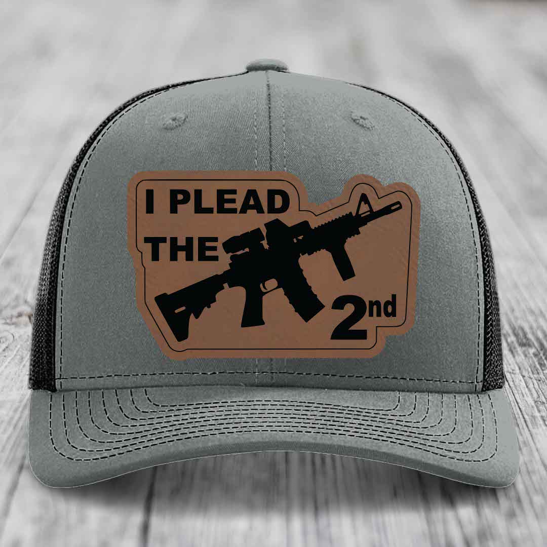 I Plead the 2nd - Leather Patch Hat - Dark Brown to Black Patch - Richardson 112 Snapback Trucker Hat