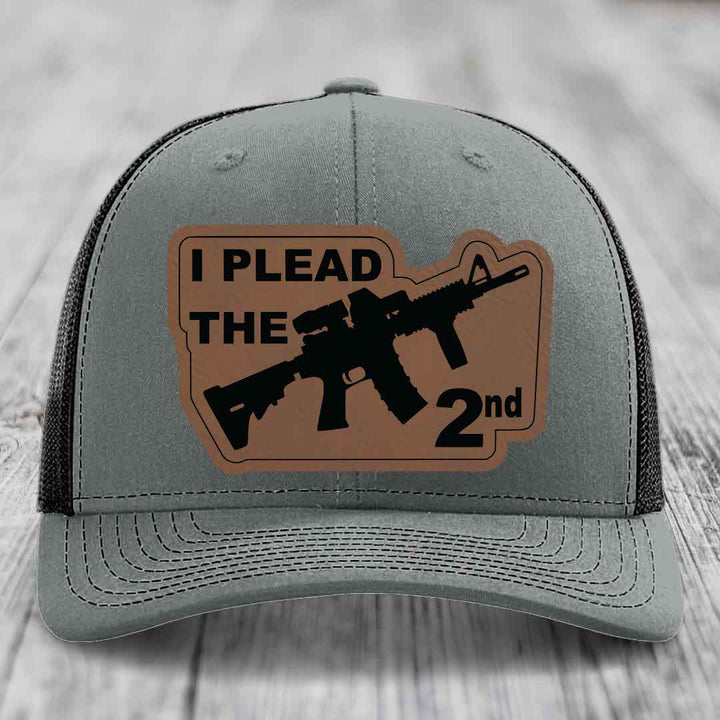 I Plead the 2nd - Leather Patch Hat - Dark Brown to Black Patch - Richardson 112 Snapback Trucker Hat