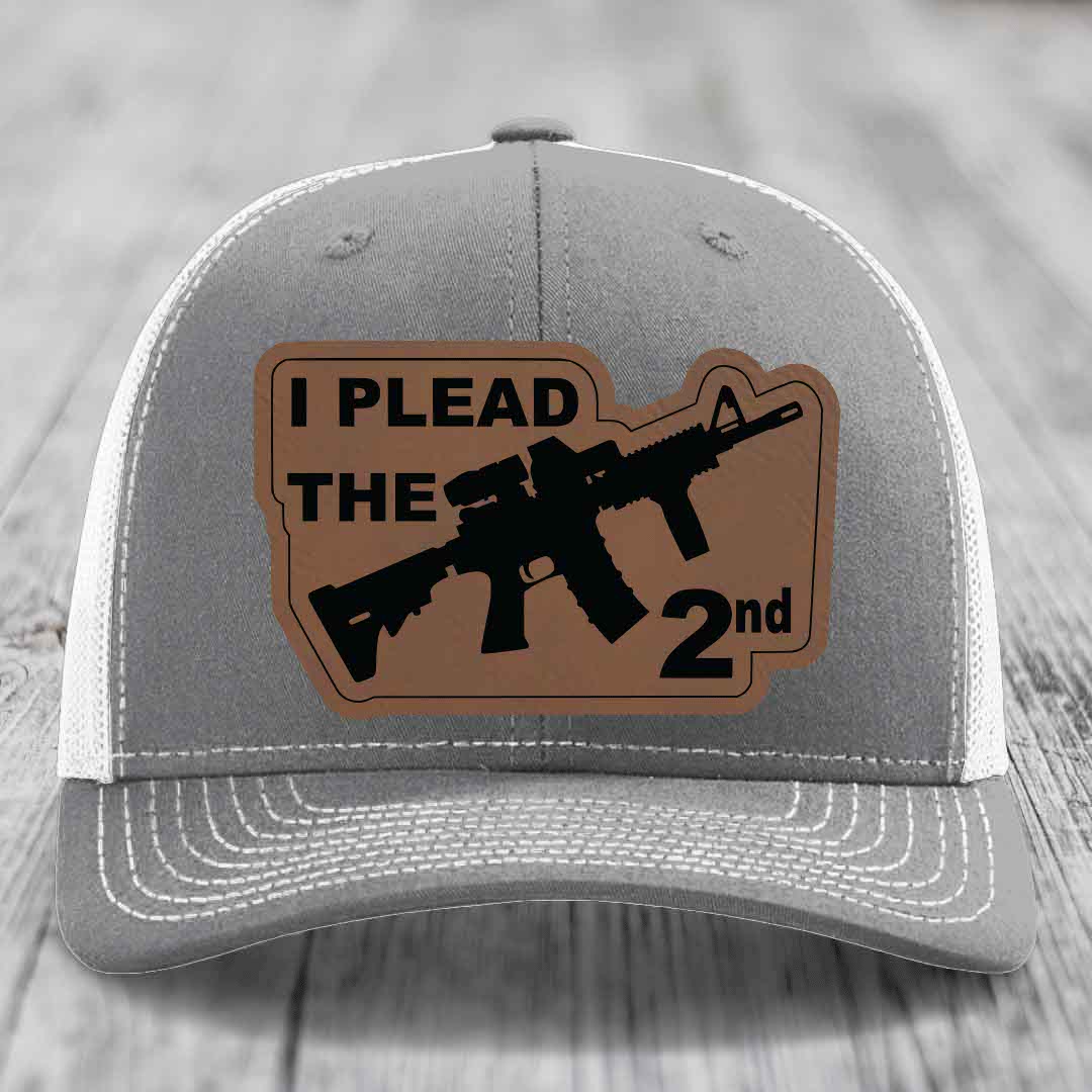 I Plead the 2nd - Leather Patch Hat - Dark Brown to Black Patch - Richardson 112 Snapback Trucker Hat