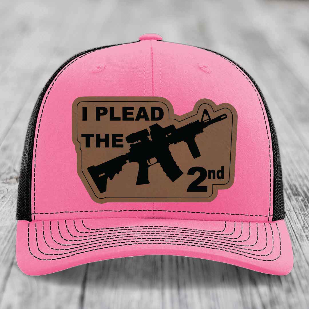 I Plead the 2nd - Leather Patch Hat - Dark Brown to Black Patch - Richardson 112 Snapback Trucker Hat