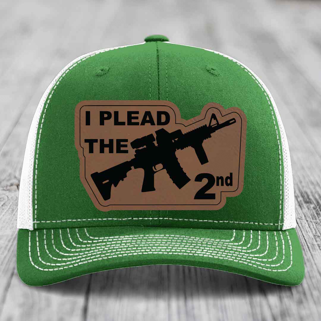 I Plead the 2nd - Leather Patch Hat - Dark Brown to Black Patch - Richardson 112 Snapback Trucker Hat