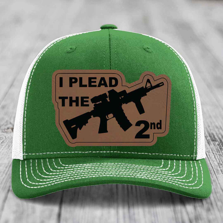 I Plead the 2nd - Leather Patch Hat - Dark Brown to Black Patch - Richardson 112 Snapback Trucker Hat