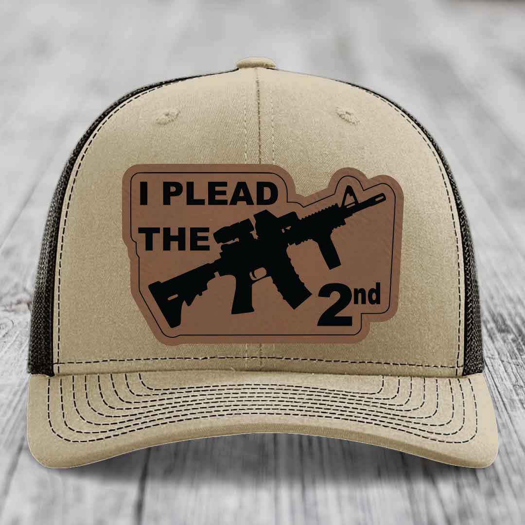 I Plead the 2nd - Leather Patch Hat - Dark Brown to Black Patch - Richardson 112 Snapback Trucker Hat