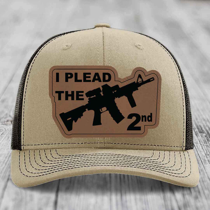 I Plead the 2nd - Leather Patch Hat - Dark Brown to Black Patch - Richardson 112 Snapback Trucker Hat