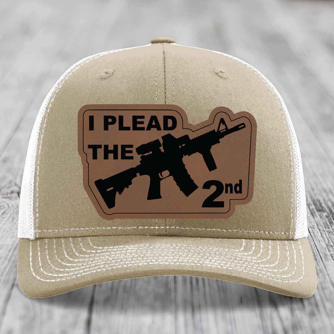 I Plead the 2nd - Leather Patch Hat - Dark Brown to Black Patch - Richardson 112 Snapback Trucker Hat