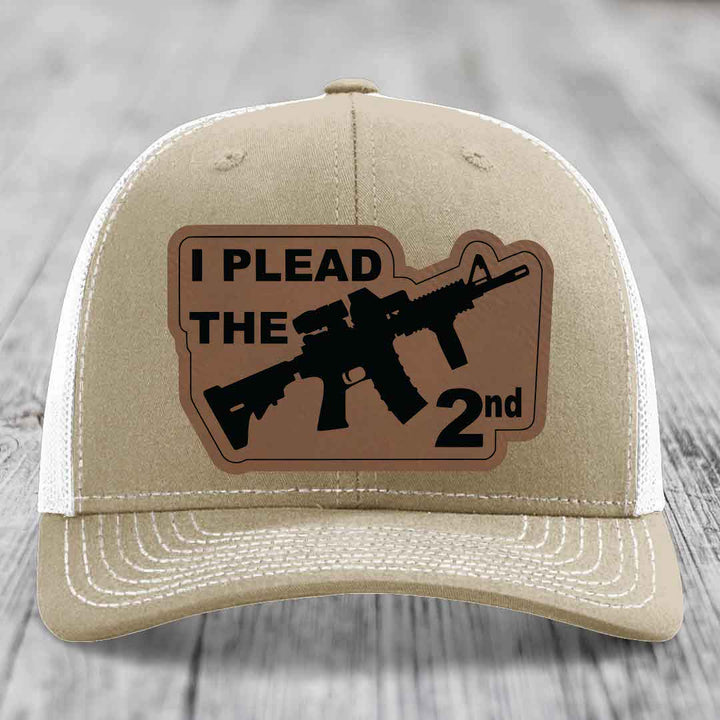 I Plead the 2nd - Leather Patch Hat - Dark Brown to Black Patch - Richardson 112 Snapback Trucker Hat