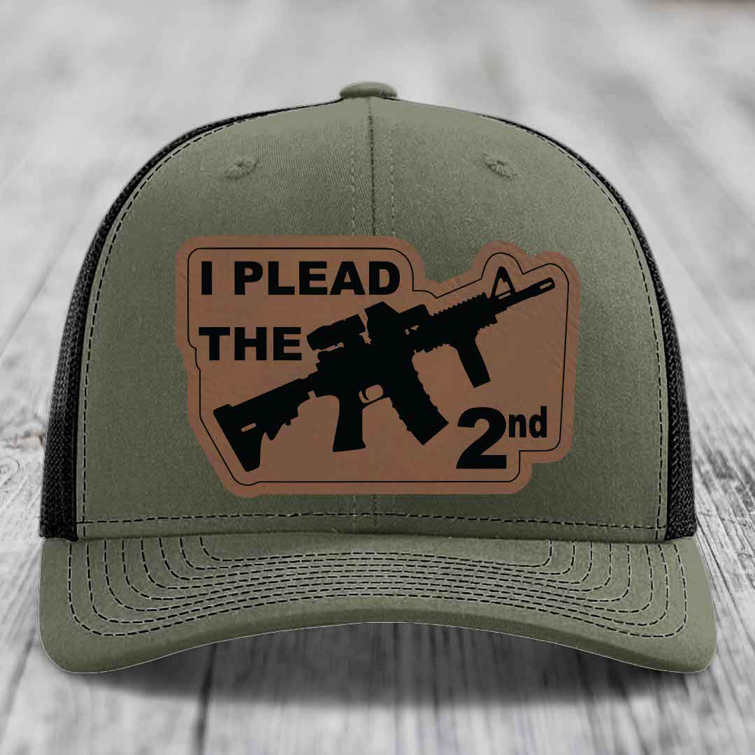 I Plead the 2nd - Leather Patch Hat - Dark Brown to Black Patch - Richardson 112 Snapback Trucker Hat