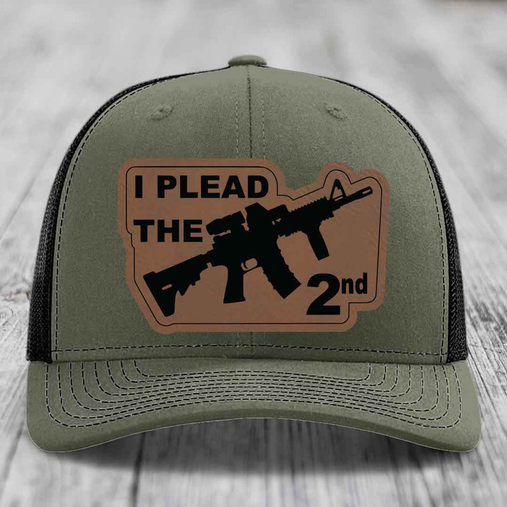 I Plead the 2nd - Leather Patch Hat - Dark Brown to Black Patch - Richardson 112 Snapback Trucker Hat