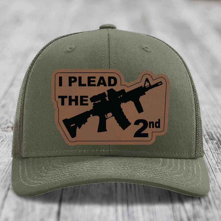 I Plead the 2nd - Leather Patch Hat - Dark Brown to Black Patch - Richardson 112 Snapback Trucker Hat