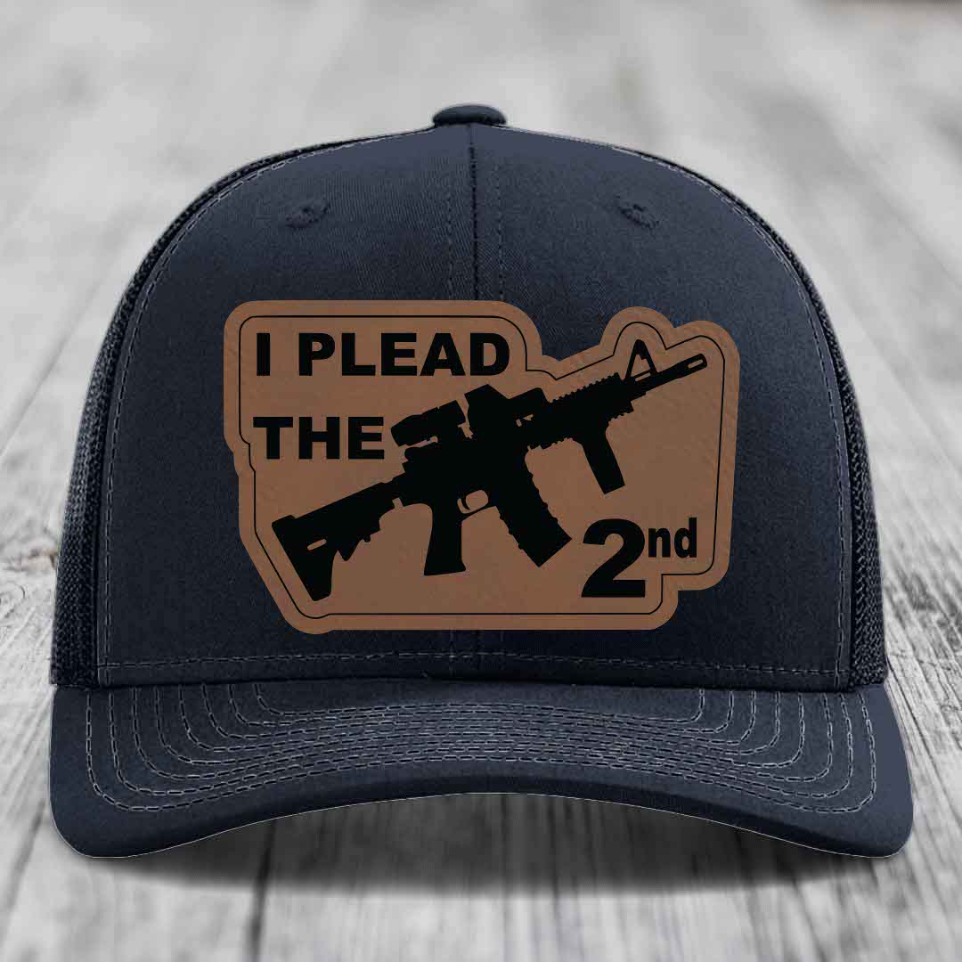 I Plead the 2nd - Leather Patch Hat - Dark Brown to Black Patch - Richardson 112 Snapback Trucker Hat