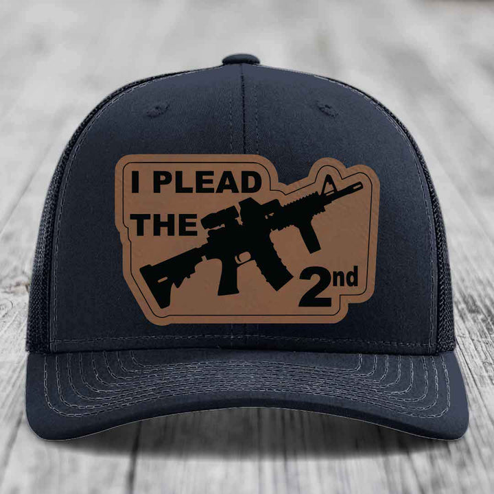 I Plead the 2nd - Leather Patch Hat - Dark Brown to Black Patch - Richardson 112 Snapback Trucker Hat