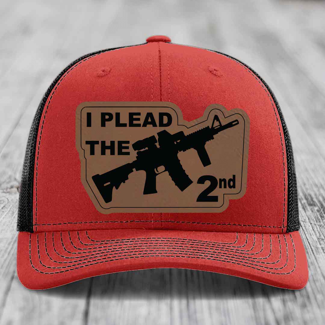 I Plead the 2nd - Leather Patch Hat - Dark Brown to Black Patch - Richardson 112 Snapback Trucker Hat
