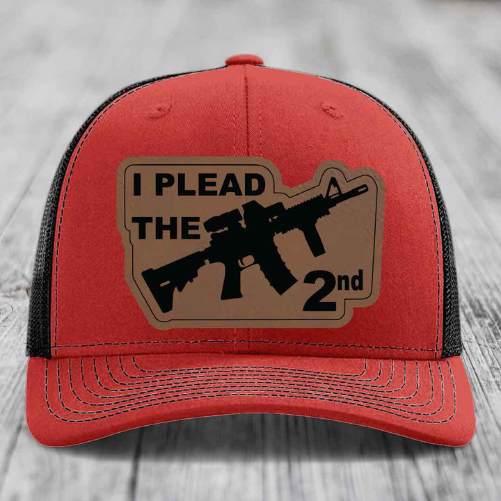 I Plead the 2nd - Leather Patch Hat - Dark Brown to Black Patch - Richardson 112 Snapback Trucker Hat